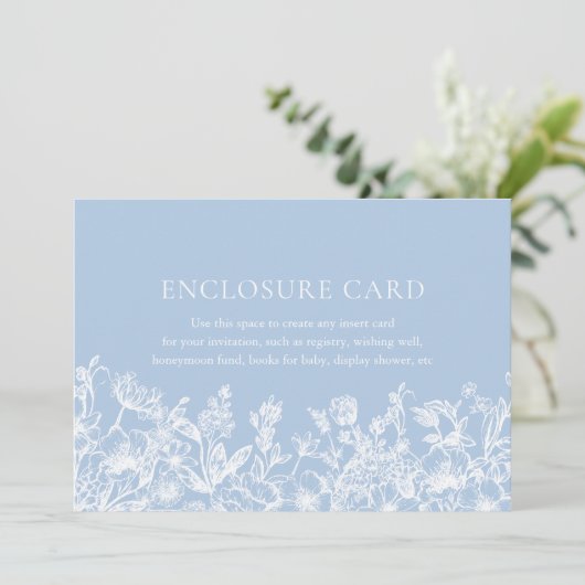 ヴィンテージエレガントダスティブルーフローラエンクロージャカード 招待状 (スタンド正面)