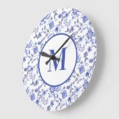 ヴィンテージエレガントダスティブルーフローラモノグラム ラージ壁時計 (傾斜)