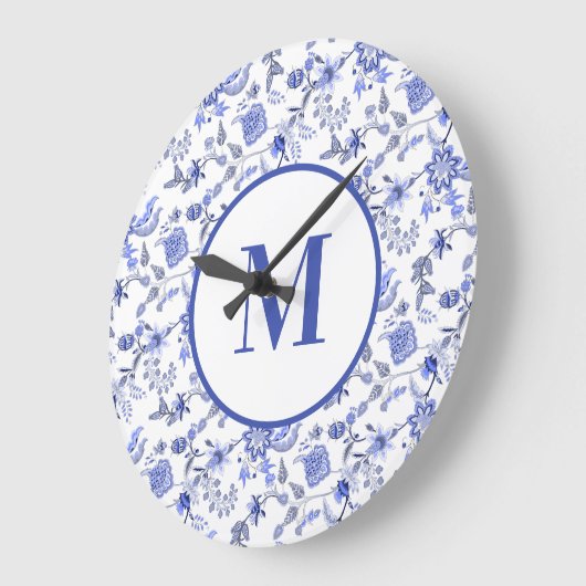 ヴィンテージエレガントダスティブルーフローラモノグラム ラージ壁時計 (傾斜)