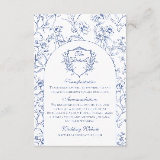 ヴィンテージエレガントダスティブルーフローラ結婚ズ詳細 エンクロージャーカード (正面)