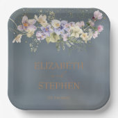 ヴィンテージエレガントダスティブルーフローラ結婚ズ ペーパープレート (正面)