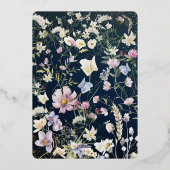 ヴィンテージエレガントダスティブルーフローラ結婚ズ 箔招待状 (裏面)