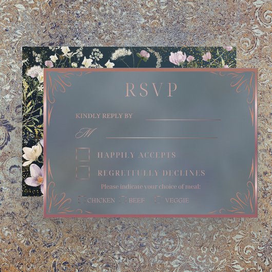 ヴィンテージエレガントダスティブルーフローラ結婚式RSVP