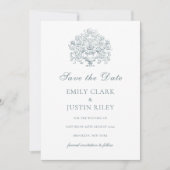 ヴィンテージエレガントダスティブルー写真保存日時 招待状 (正面)