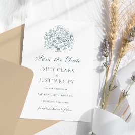 ヴィンテージエレガントダスティブルー日付を保存結婚する 招待状