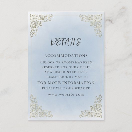 ヴィンテージエレガントダスティブルー金ゴールド エンクロージャーカード (正面)