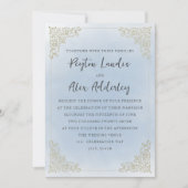 ヴィンテージエレガントダスティブルー金ゴールド 招待状 (正面)