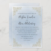 ヴィンテージエレガントダスティブルー金ゴールド 招待状 (正面/裏面)