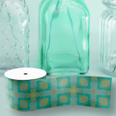 ヴィンテージエレガントダマスクアラベスクティール（緑がかった色）と金ゴールド グログランリボン