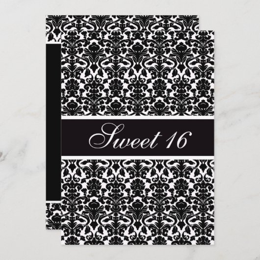 ヴィンテージエレガントダマスクスウィート16パーティー 招待状 (正面/裏面)