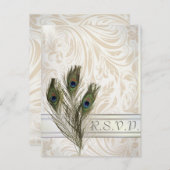 ヴィンテージエレガントダマスクピーコック結婚式RSVP インビテーションポストカード (正面/裏面)