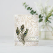 ヴィンテージエレガントダマスクピーコック結婚式RSVP インビテーションポストカード (スタンド正面)