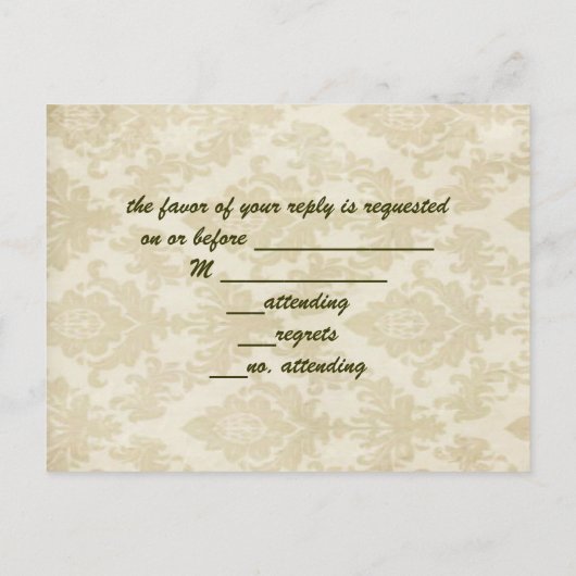 ヴィンテージエレガントダマスクピーコック結婚式RSVP インビテーションポストカード (裏面)