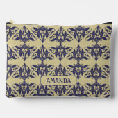 ヴィンテージエレガントダマスク海軍ブルーイエローモノグラム アクセサリーポーチ (正面)