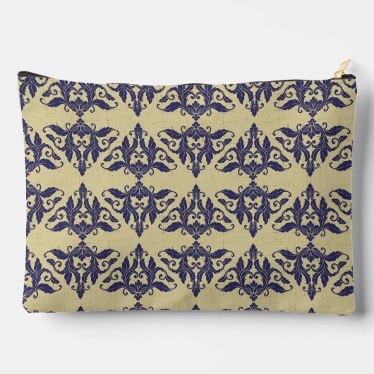 ヴィンテージエレガントダマスク海軍ブルーイエローモノグラム アクセサリーポーチ (裏面)