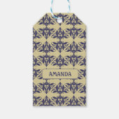 ヴィンテージエレガントダマスク海軍ブルーイエローモノグラム ギフトタグ (正面)