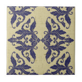 ヴィンテージエレガントダマスク海軍ブルーイエローモノグラム タイル (正面)