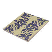 ヴィンテージエレガントダマスク海軍ブルーイエローモノグラム タイル (側面)