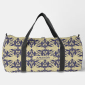 ヴィンテージエレガントダマスク海軍ブルーイエローモノグラム ダッフルバッグ (正面)