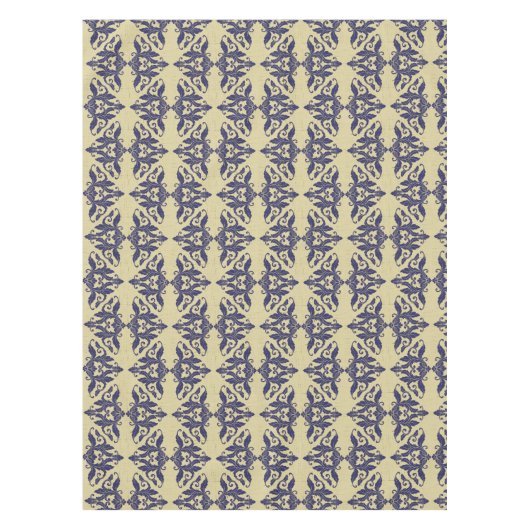 ヴィンテージエレガントダマスク海軍ブルーイエローモノグラム テーブルクロス (正面)