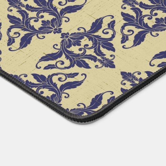 ヴィンテージエレガントダマスク海軍ブルーイエローモノグラム デスクマット (コーナー)