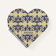 ヴィンテージエレガントダマスク海軍ブルーイエローモノグラム