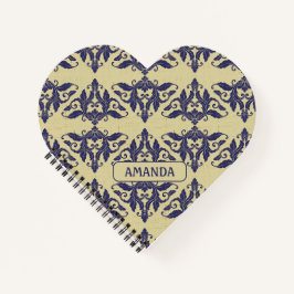 ヴィンテージエレガントダマスク海軍ブルーイエローモノグラム ノートブック