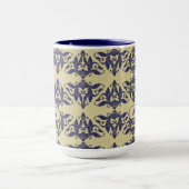 ヴィンテージエレガントダマスク海軍ブルーイエローモノグラム マグカップ (中央)
