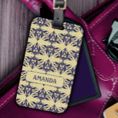 ヴィンテージエレガントダマスク海軍ブルーイエローモノグラム ラゲッジタグ