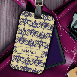 ヴィンテージエレガントダマスク海軍ブルーイエローモノグラム ラゲッジタグ