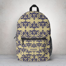 ヴィンテージエレガントダマスク海軍ブルーイエローモノグラムA