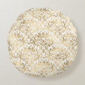 ヴィンテージエレガントダマスク金ゴールド白 ラウンドクッション (正面)