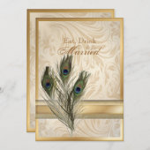 ヴィンテージエレガントダマスクpeacockリハーサル 招待状 (正面/裏面)