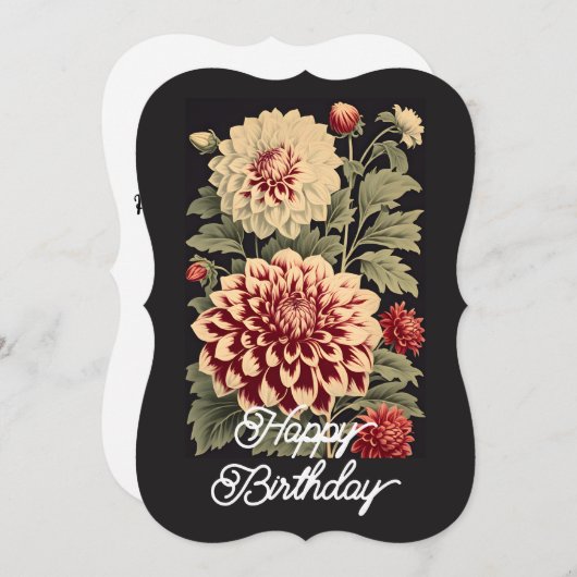 ヴィンテージエレガントダリアフラワーハッピーバースデー (正面/裏面)