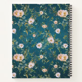 ヴィンテージエレガントダークシアンフローラモノグラムパターン ノートブック (裏面)