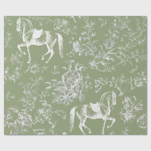ヴィンテージエレガントダークセージ馬フローラパター ラッピングペーパー (フラット)