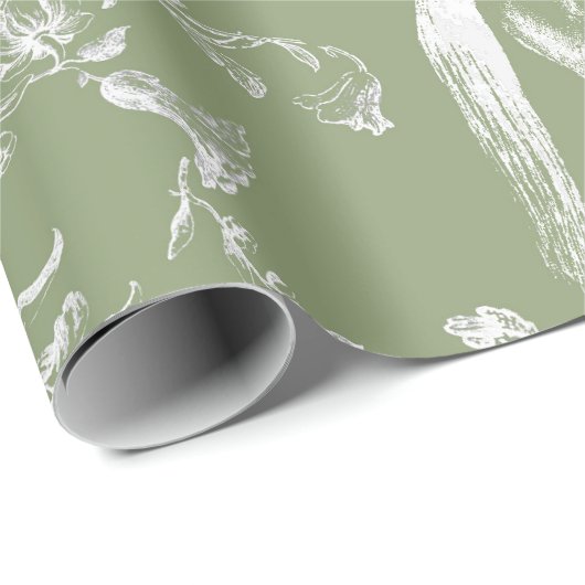 ヴィンテージエレガントダークセージ馬フローラパター ラッピングペーパー (ロールコーナー)