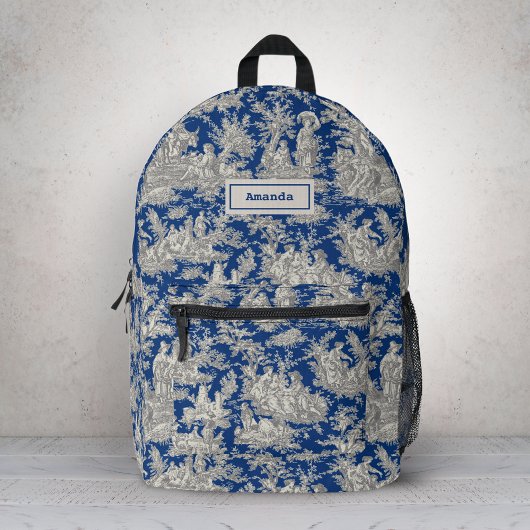 ヴィンテージエレガントダークブルートイレデジュイ プリントバックパック