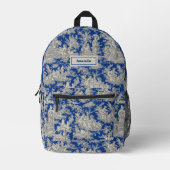 ヴィンテージエレガントダークブルートイレデジュイ プリントバックパック (正面)