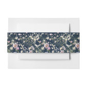 ヴィンテージエレガントダークブルーフローラ結婚ズ 招待状ベリーバンド (正面例)