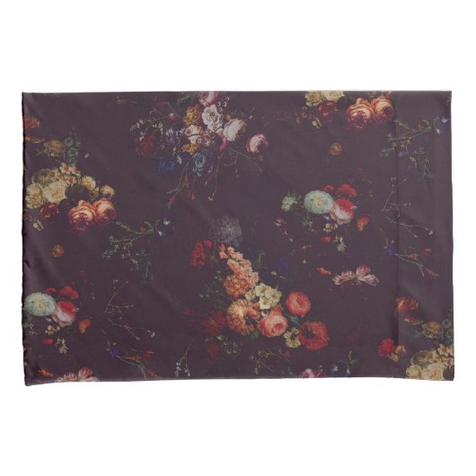ヴィンテージエレガントダークマゼンタブルゴーニュフローラ 枕カバー (正面右)