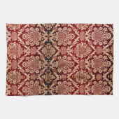 ヴィンテージエレガントダークレッドベージュダマスク織り キッチンタオル (横)