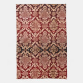 ヴィンテージエレガントダークレッドベージュダマスク織り キッチンタオル (縦)