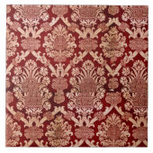 ヴィンテージエレガントダークレッドベージュダマスク織り タイル (正面)