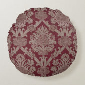 ヴィンテージエレガントダークレッドベージュダマスク織り ラウンドクッション (正面)