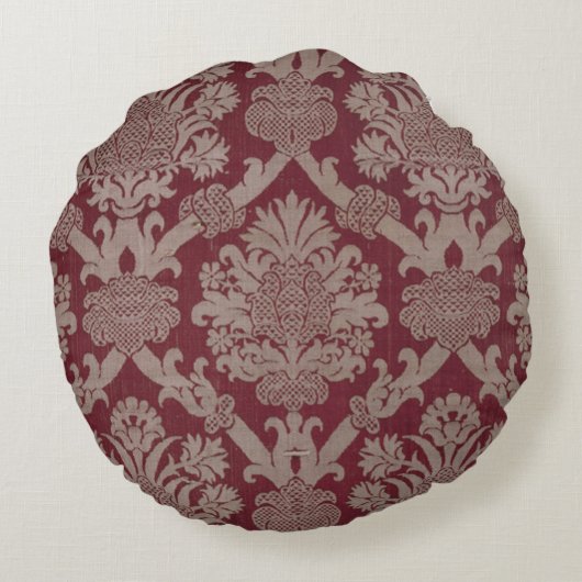ヴィンテージエレガントダークレッドベージュダマスク織り ラウンドクッション (裏面)