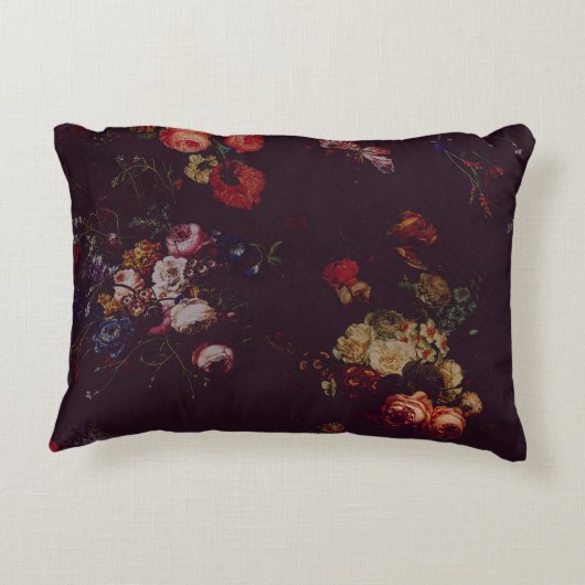 ヴィンテージエレガントダークBurgundy Moodyオランダフローラ アクセントクッション (裏面)