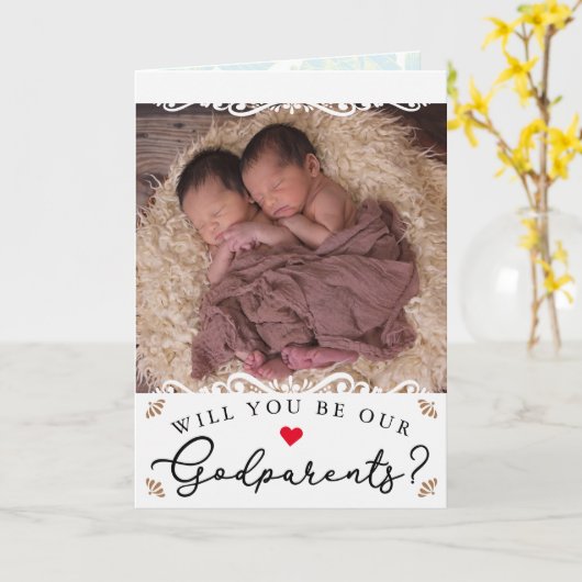 ヴィンテージエレガントツイン写真神父母様の提案 カード (黄色い花)