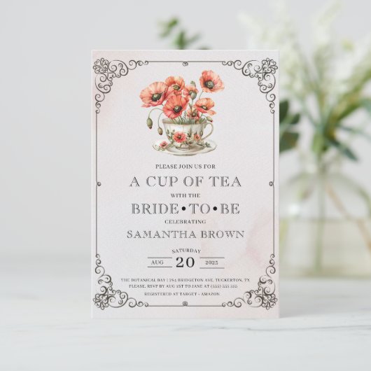 ヴィンテージエレガントティーパーティーブライダルシャワー 招待状 (スタンド正面)