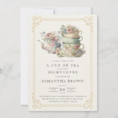 ヴィンテージエレガントティーパーティーベビーシャワー 招待状 (正面)